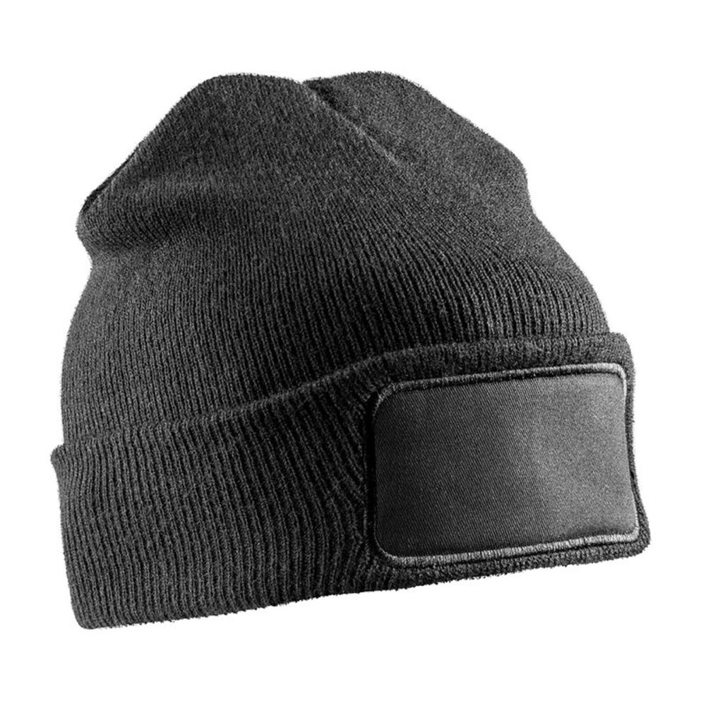 Result Winter Essentials Unisex Adult Double Knit Printer Patch Beanie / Black